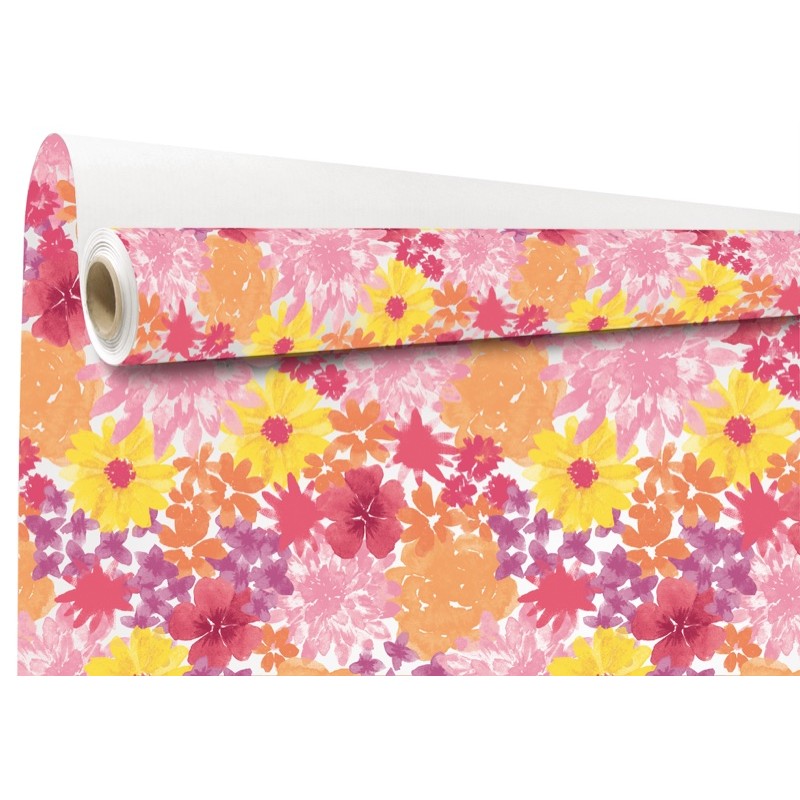 Rouleau kraft Florencia rose - grandes fleurs aquarelle