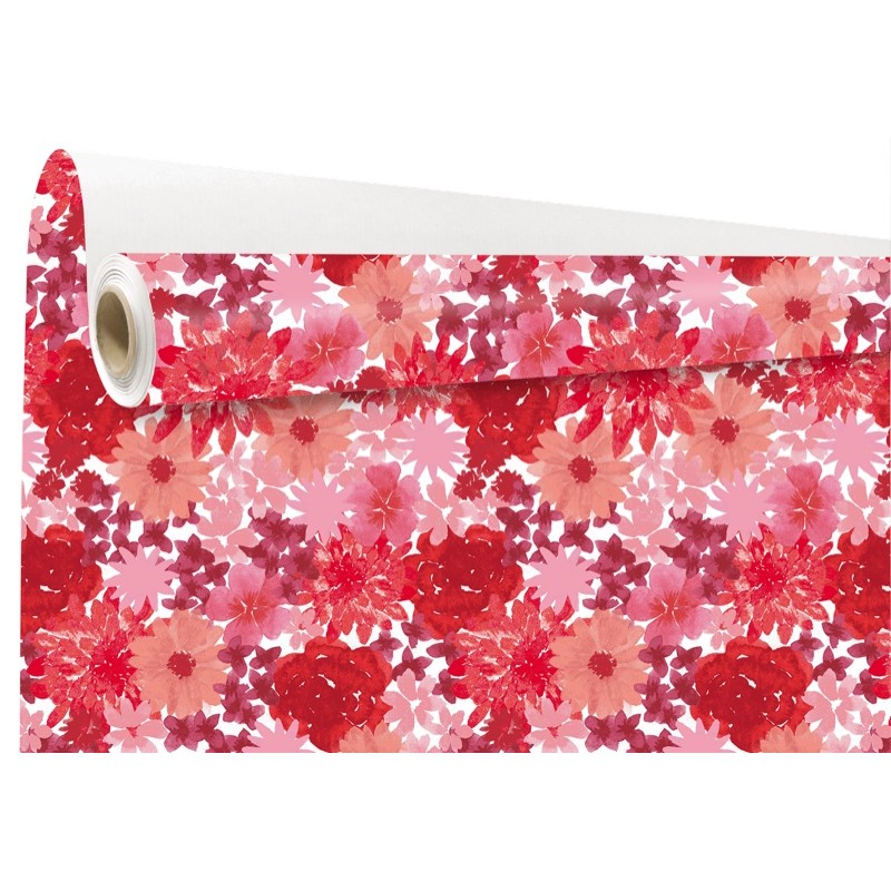 Rouleau kraft Florencia rouge - grandes fleurs