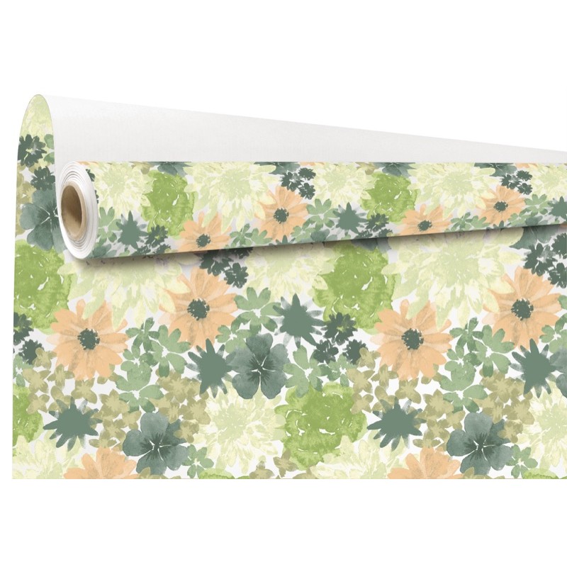 Rouleau kraft Florencia vert - grandes fleurs