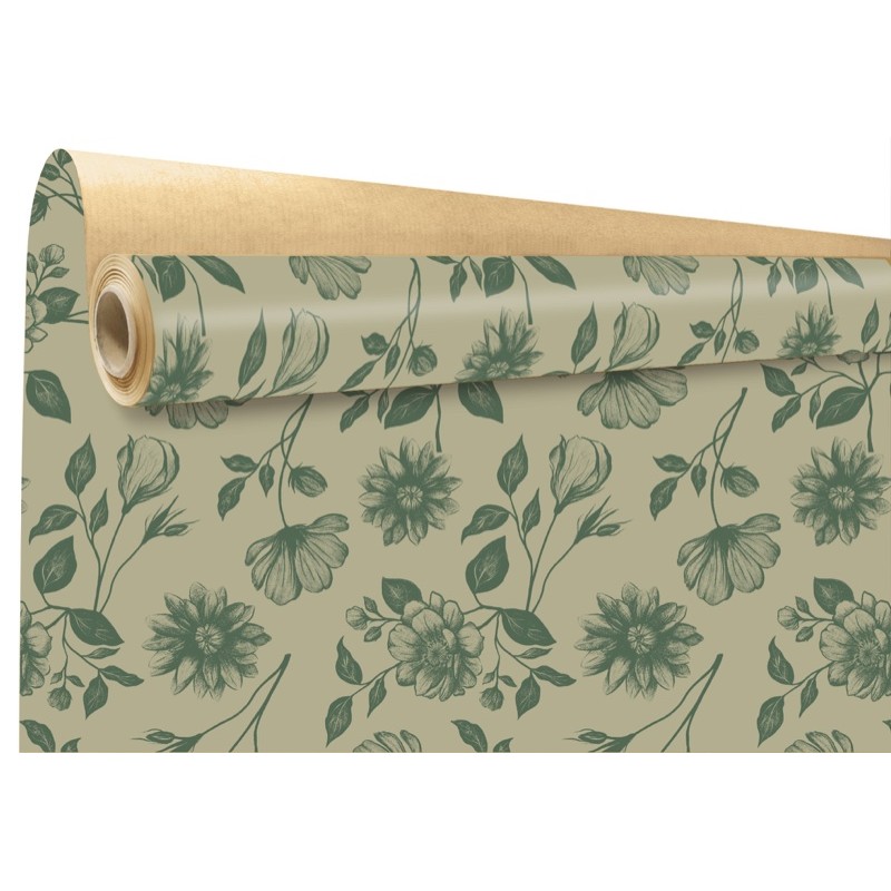 Rouleau kraft Sydney vert - fleurs ton sur ton