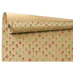 Rouleau kraft Ysaline brique - petites fleurs sur kraft brun