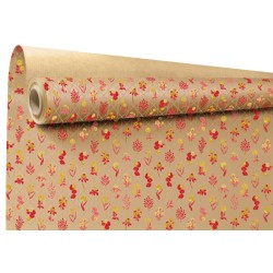 Rouleau kraft Ysaline or - petites fleurs sur kraft brun