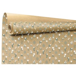 Rouleau kraft Ysaline blanc - petites fleurs sur kraft brun
