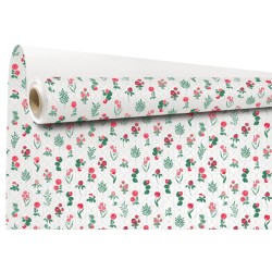 Rouleau kraft Ysaline rouge - petites fleurs sur kraft blanc