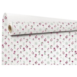 Rouleau kraft Ysaline sauge - petites fleurs sur kraft blanc