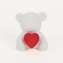 Ourson floqué blanc avec cœur rouge 10 cm