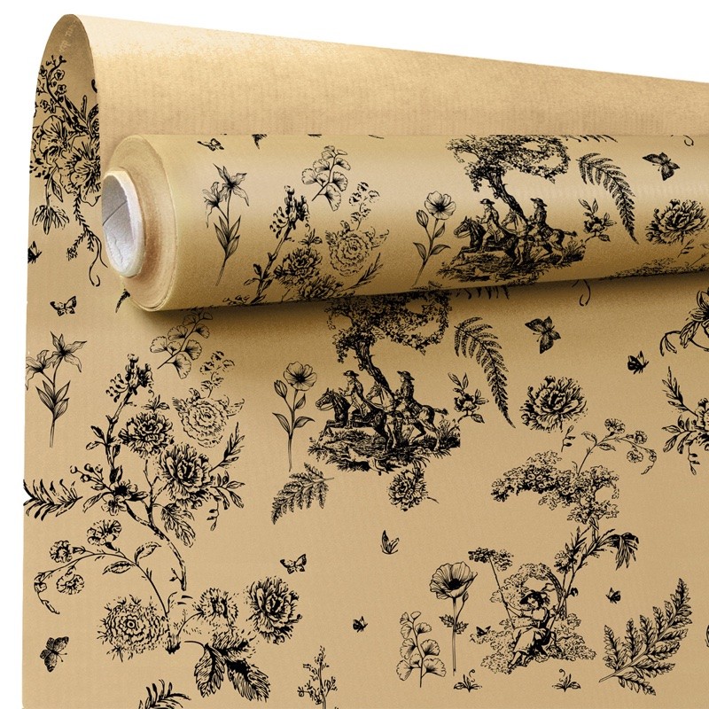 Rouleau kraft Toile de Jouy noir sur kraft brun