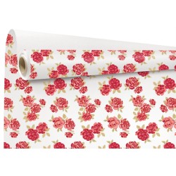 Rouleau kraft Elsa, roses rouges sur fond blanc
