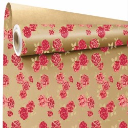 Rouleau kraft Elsa, roses rouges sur fond kraft naturel