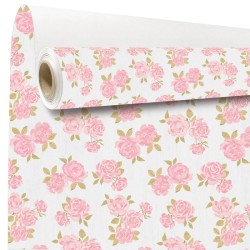 Rouleau kraft Elsa, roses roses sur fond blanc