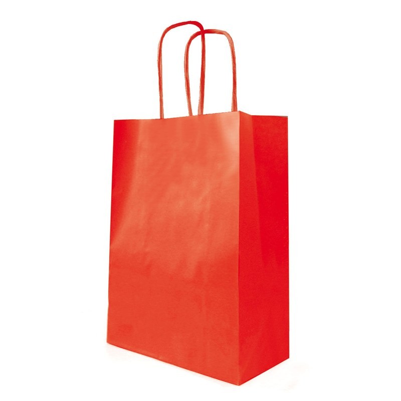 Sac kraft rouge à poignées torsadées