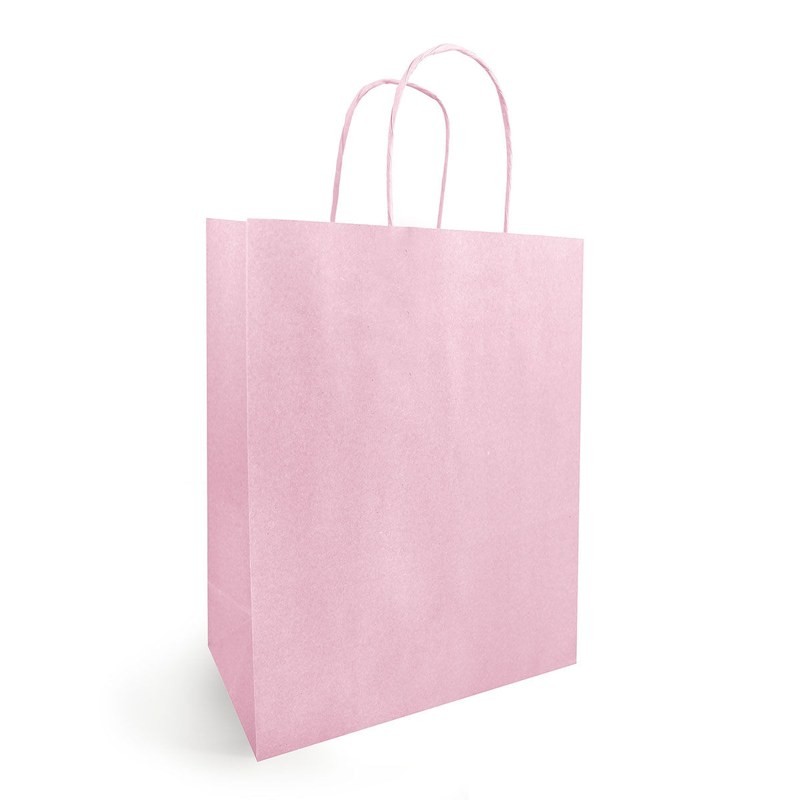 Sac kraft rose clair à poignées torsadées