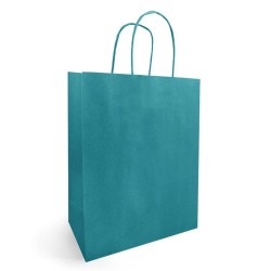 Sac kraft bleu paon à poignées torsadées