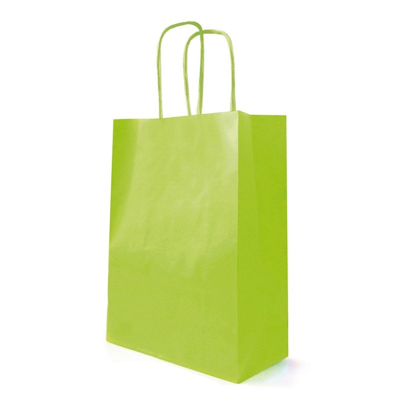 Sac kraft vert pomme à poignées torsadées