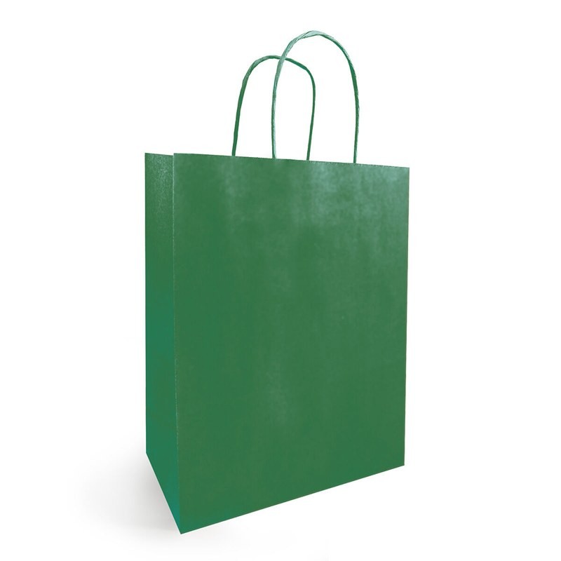 Sac kraft vert forêt à poignées torsadées