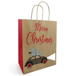 Sac kraft de Noël voiture merry christmas