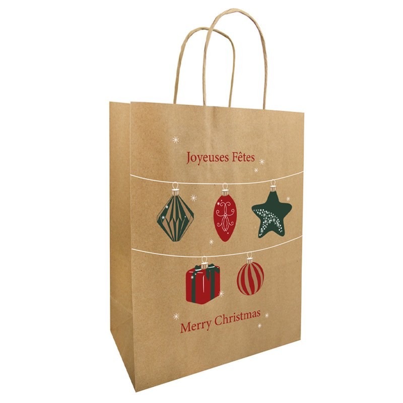 Sac kraft de Noël guirlande joyeuses fêtes