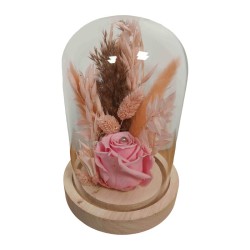 Composition florale rose éternelle rose et fleurs séchées sous cloche Influence Medium - Artiflor