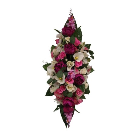 Composition florale funéraire gerbe de fleurs artificielles roses et fuchsia haut de gamme Varsovie - Artiflor
