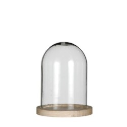 Cloche en verre sur socle bois Ø12 H.16 cm – verrerie pour décoration de mariage, vente en gros aux fleuristes