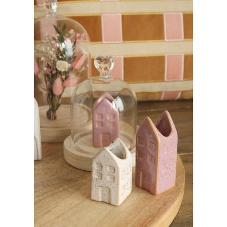 Cloche en verre bouton verre sur socle bois Ø10 H.12 cm – verrerie décorative pour fleuristes et décorateurs à prix grossiste