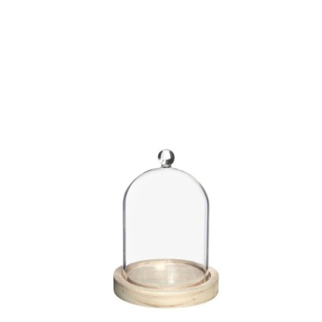 Cloche en verre bouton verre sur socle bois Ø12 H.15 cm – grossiste en verrerie