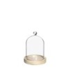 Cloche en verre bouton verre sur socle bois Ø12 H.15 cm – grossiste en verrerie