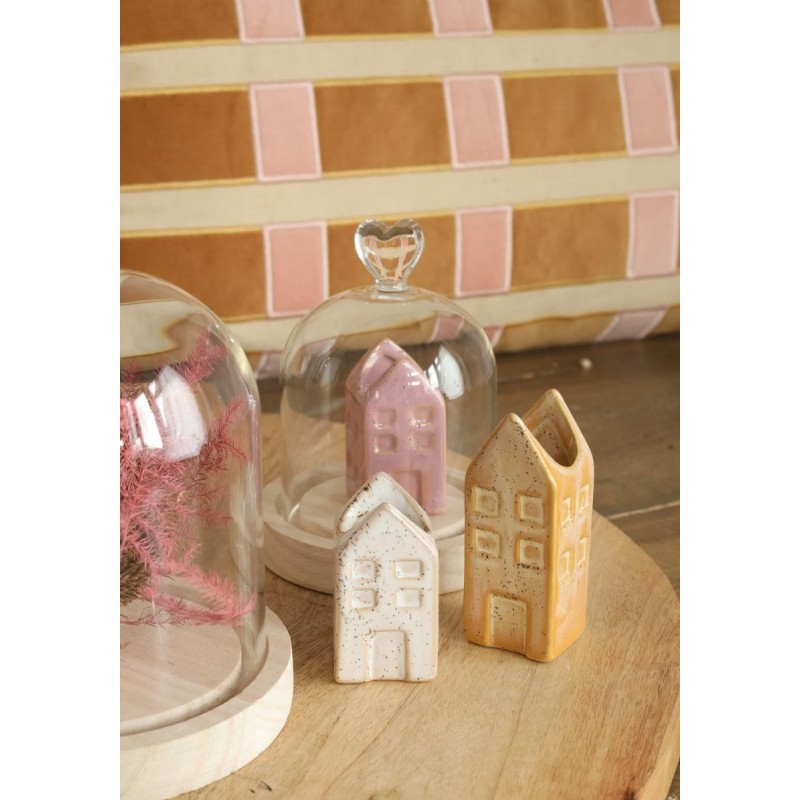 Cloche en verre bouton verre sur socle bois Ø12 H.15 cm – vente en gros verrerie pour fleuristes