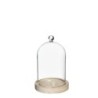 Cloche en verre bouton verre sur socle bois Ø12 H.19 cm – verrerie en gros