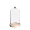 Cloche en verre bouton verre sur socle bois Ø14 H.24 cm – verrerie pour décoration de mariage, vente en gros aux fleuristes