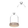 Cloche en verre bouton cœur sur socle bois Ø12 H.16 cm – verrerie en gros