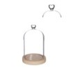 Cloche en verre bouton cœur sur socle bois Ø12 H.18,5 cm – verrerie pour décoration de mariage, vente en gros aux fleuristes