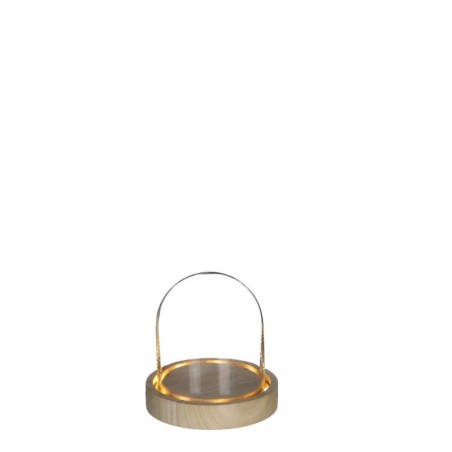 Cloche en verre LED sur socle bois Ø10 H.10,5 cm – verrerie pour décoration de mariage, vente en gros aux fleuristes