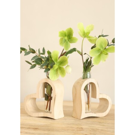 Cœur en bois avec tube en verre L.5 x l.10 H.11 cm – verrerie en gros