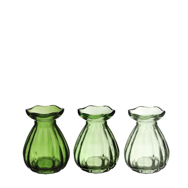 Vase fleur en verre Ø7 H.9 cm vert – vase en verre pour décoration de mariage, vente en gros aux fleuristes
