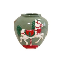 Vase boule de Noël cheval de manège vert en céramique 19,5 x 18,5 H.17,5 cm – déco Noël en gros