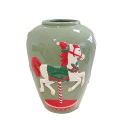Vase boule de Noël cheval de manège vert en céramique 18,5 x 18 H.24 cm – grossiste en déco saisonnière