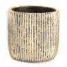 Cache-pot cylindre rayé noir et or en ciment Ø14 H.14 cm – décoration de Noël pour vitrine de commerçant, vente en gros