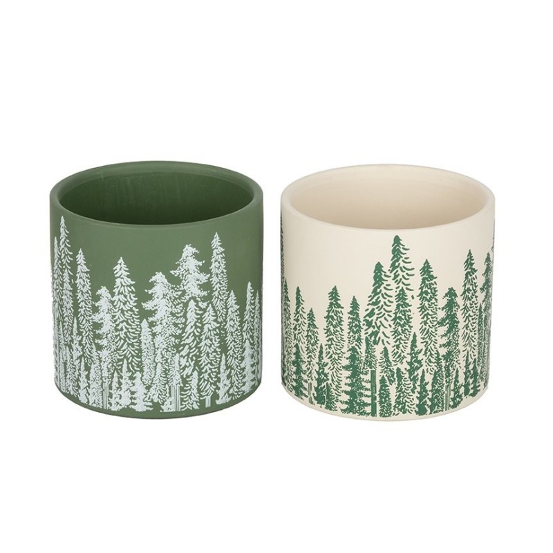 Cache-pot de Noël motif sapins en terre cuite Ø13,5 H.12,5 cm - 2 couleurs assorties – grossiste en déco de Noël