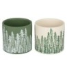 Grand cache-pot de Noël motif sapins en terre cuite Ø16,5 H.15 cm - 2 couleurs assorties – déco Noël en gros