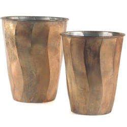 Cache-pot profond en métal or patiné - lot de 2, petit Ø30,5 H.35,5 cm et grand Ø34,5 H.41 cm – grossiste en déco de Noël