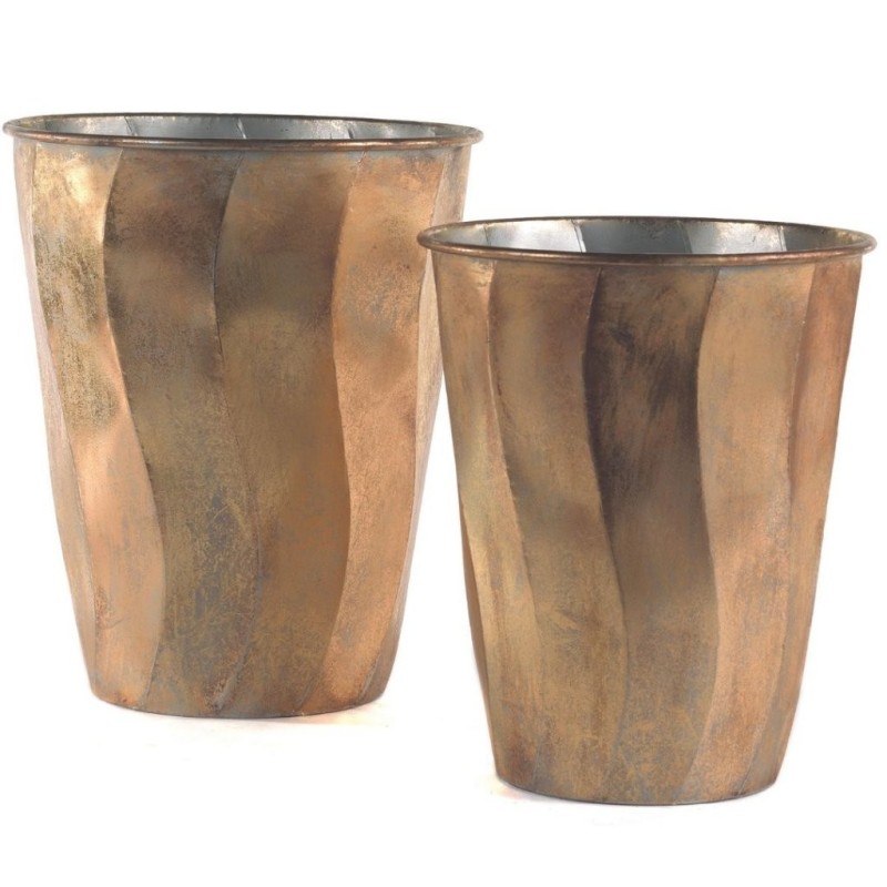 Cache-pot profond en métal or patiné - lot de 2, petit Ø30,5 H.35,5 cm et grand Ø34,5 H.41 cm – grossiste en déco de Noël