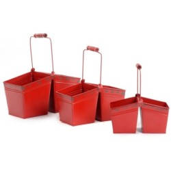 Double pot carré en métal rouge à anse - lot de 3, petit 19,5 x 9,5 H.10,5 et grand 26,5 x 13 H.14,5 cm – déco Noël en gros