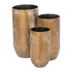 Grand pot en métal doré effet croco - lot de 3, petit Ø25 H.48 cm et grand Ø35 H.68,5 cm – grossiste en déco de Noël