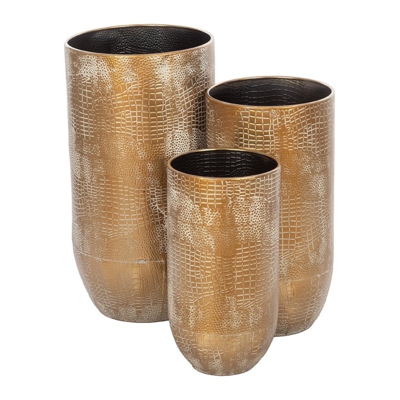 Grand pot en métal doré effet croco - lot de 3, petit Ø25 H.48 cm et grand Ø35 H.68,5 cm – grossiste en déco de Noël