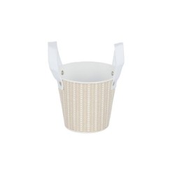 Cache-pot rond à anses en métal rayé blanc et gris Ø13 H.12 cm – décoration de Noël pour vitrine de commerçant, vente en gros