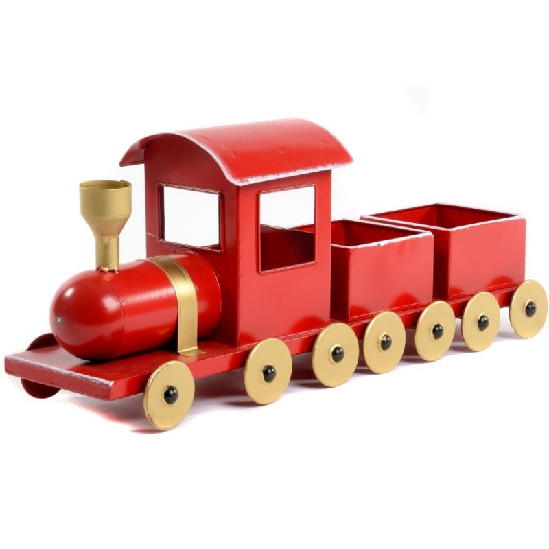 Train à wagons cache-pot rouge et or 59 x 16,5 H.24 cm – grossiste en déco de Noël