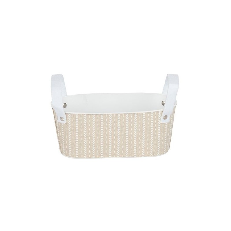 Bac ovale à anses en métal rayé blanc et gris 23 x 11 H.9,5 cm – déco Noël en gros