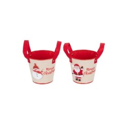 Cache-pot de Noël à anses en métal Père Noël et bonhomme de neige Ø13 H.12 cm - 2 décors assortis – décoration de Noël en gros