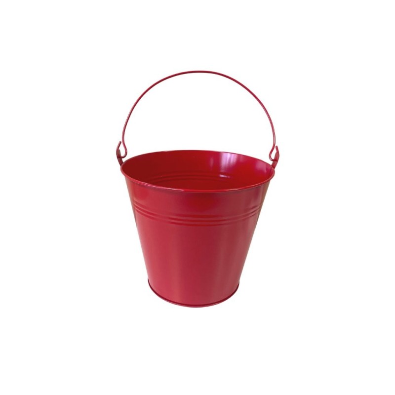 Seau à anse rouge Ø18 H.15 cm – décoration de Noël pour vitrine de commerçant, vente en gros